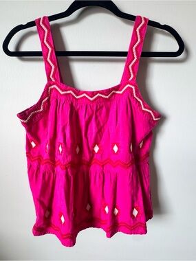LOFT Hot Pink Embroidered Tiered Tank Top